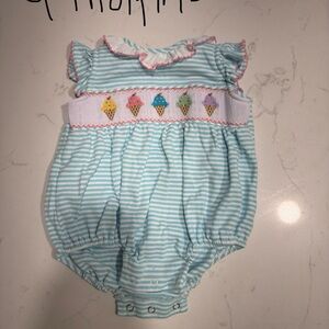Striped Baby Romper with Ice Cream Embroidery